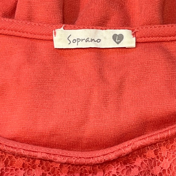 Soprano Lace Peplum Top Coral Orange Cap Sleeve Blouse‎ Women's Size Large - Picture 5 of 7